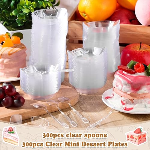 Miniatura 3 de 600 mini platos de postre con cucharas de degustación, 300 mini platos de aperitivo, recipientes de postre de plástico transparente para aperitivos,