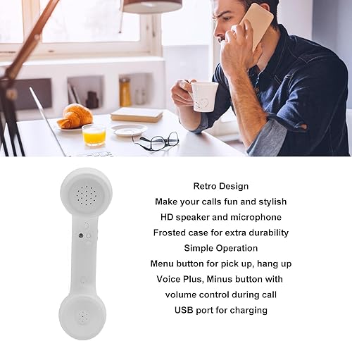 Miniatura 2 de Dpofirs Auricular de teléfono retro Bluetooth, receptor de teléfono móvil inalámbrico con micrófono de altavoz HD, diseño inalámbrico recargable,