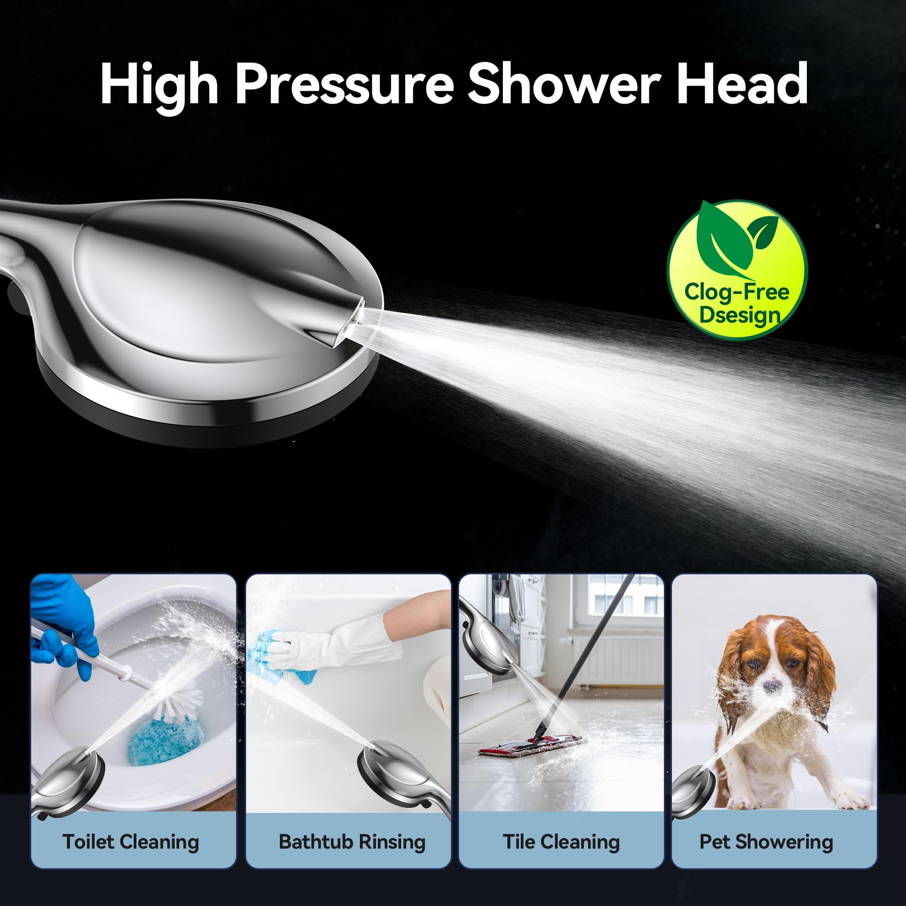 VOXON Pommeau de douche haute pression avec poignée - 10 modes de douche avec tuyau de 1,5 m - Pomme de douche à économie d'eau - Buses anti-obstruction - Mode pause intégré - Pour douche, nettoyage