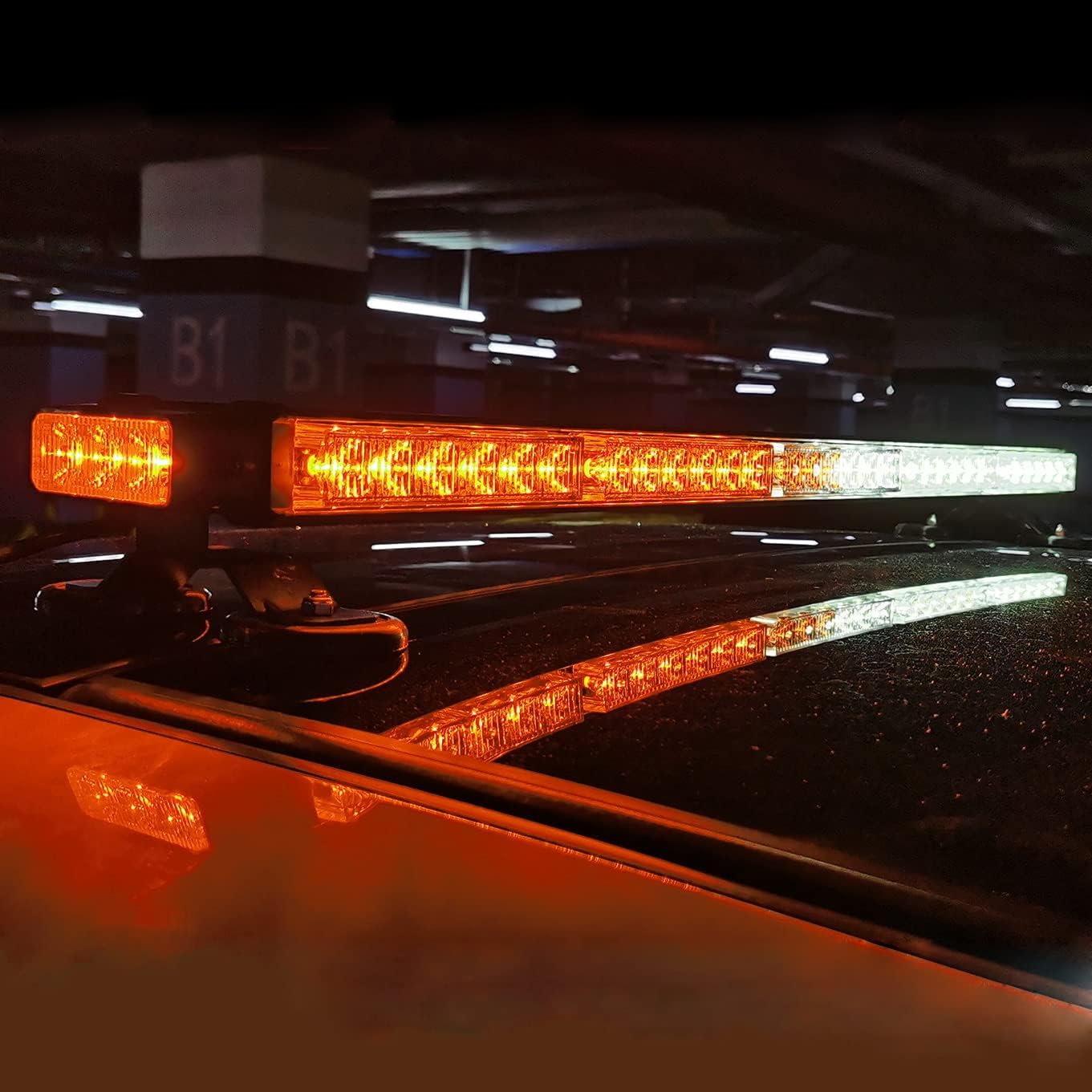 32.3 Inch 66 Led Strobe Flashing Light Bar Double Side Emergency Hazard Warning Lighting Bar with Magnetic for Car Truck Roof Safety-Amber White(5-Bar)
