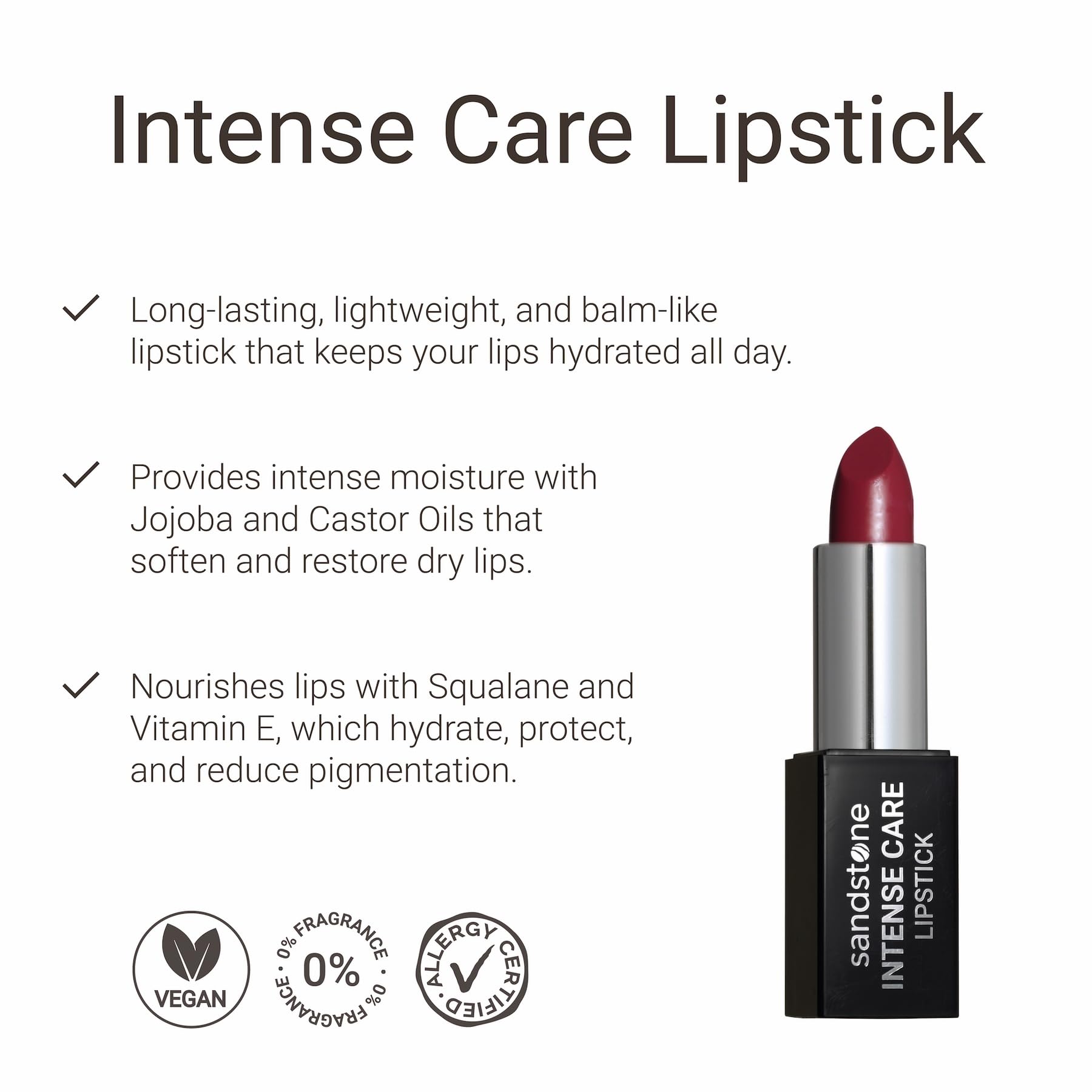 Sandstone Scandinavia Intense Care Lipstick, Moisturising Creamy Lip Colour for Sensitive Skin, Hypoallergenic - Image 2