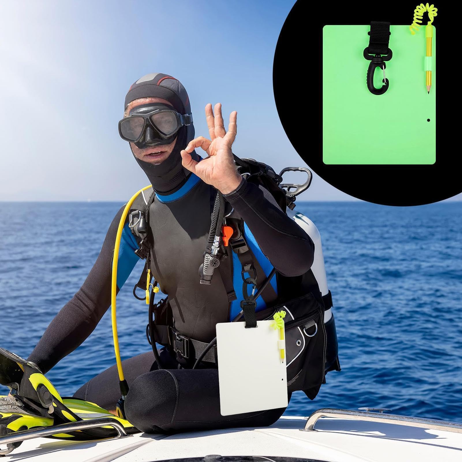 Générique Ardoise de Plongée | Équipement Portable avec éclairage,Ardoise imperméable pour la plongée | pour Exploration en Apnée, Grotte, Lac, Formation, Plongeurs Débutants