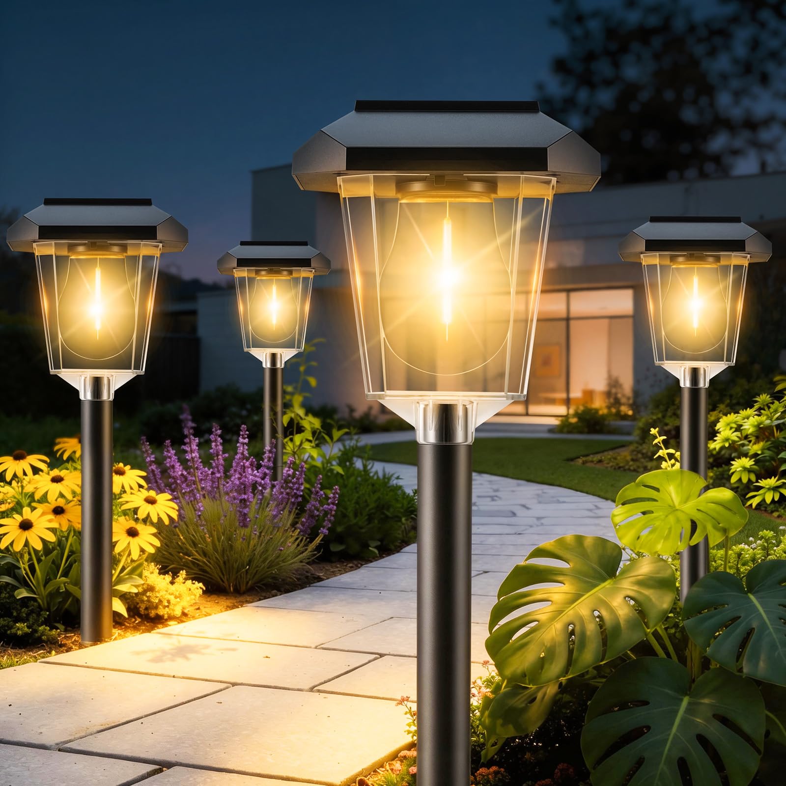 Photo 1 of 16Pack Solar Pathway Lights Outdoor, LED Solar Lights Outdoor Waterproof, Garden Light Solar Powered, Stake Landscape Lighting for Outside Yard Driveway Walkway Sidewalk Path Lawn Patio Garden Decor