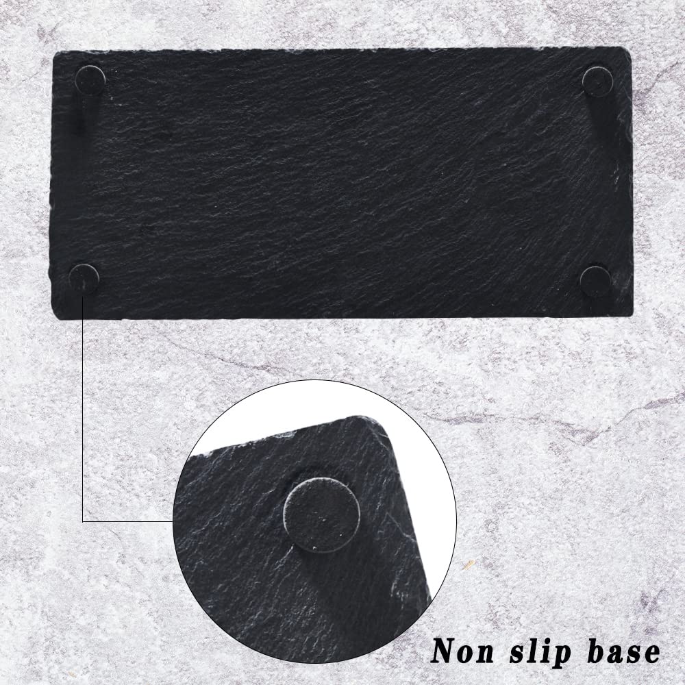 Paquete de 5 tablas de queso de pizarra natural negra de 12 x 5.5 pulgadas con borde natural para cocina, comedor, fiesta, platos de piedra para pasteles, frutas, carne, aperitivos, frutas