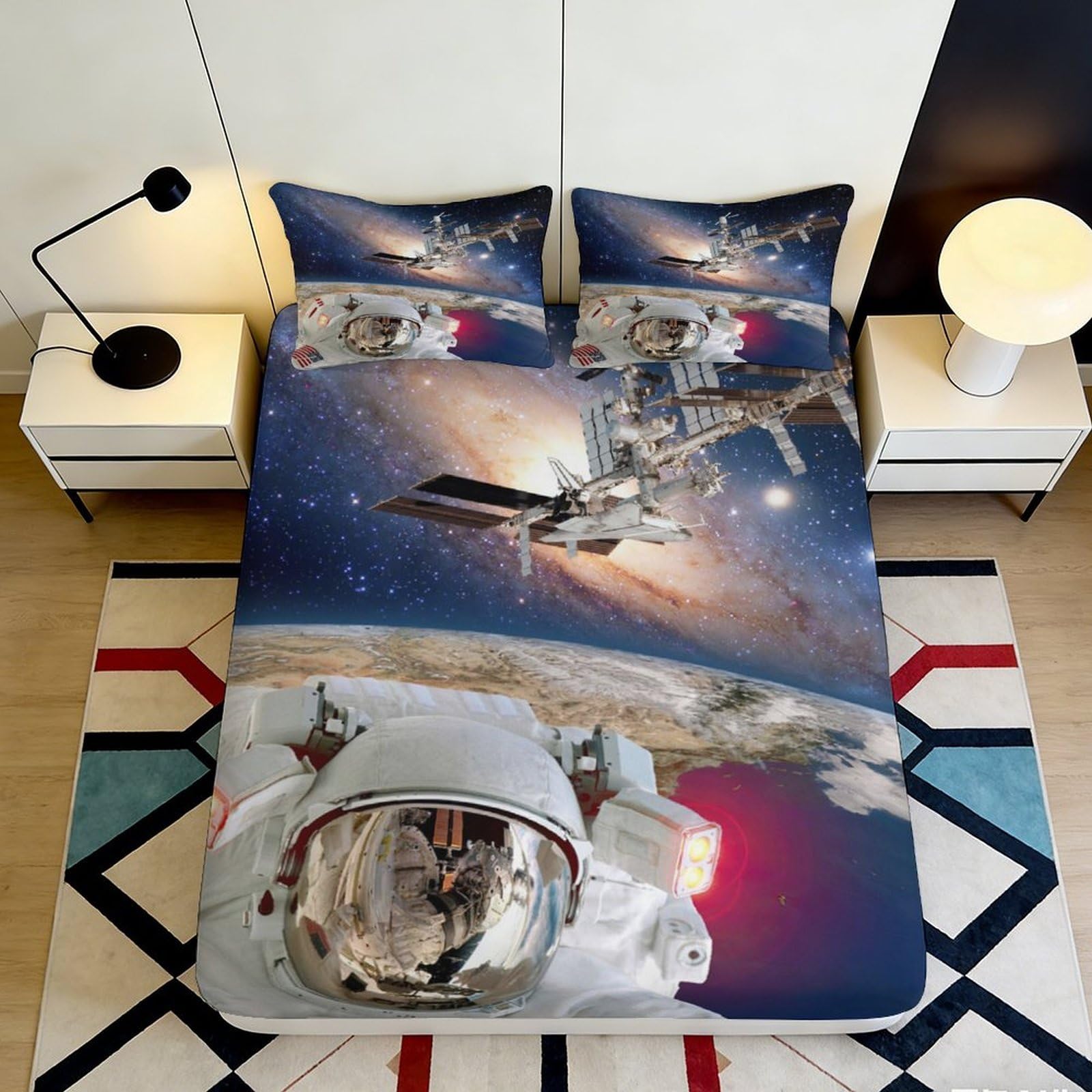 Uxinyoume Style-5 3D Printed Astronaut Space Fitted Sheet Microfiber Soft Breathable Rocket Bed Cover For Bedroom Guest Room Decor 90X200x25cm