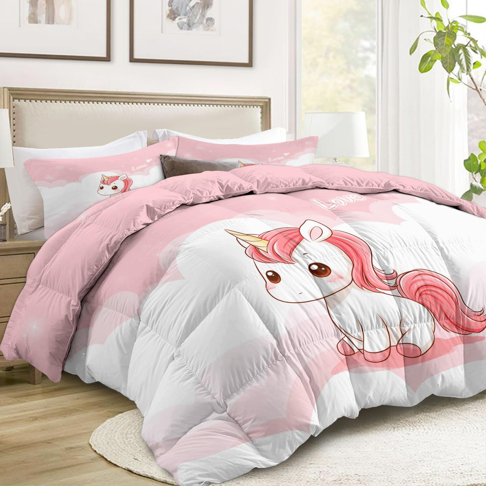 Generisch Lindo unicornio nubes edredón sin funda 200 x 200 cm 4 estaciones, reversible, estilo de dibujos animados, edredón para todo el año, edredón de verano, suave, lavable con funda de almohada