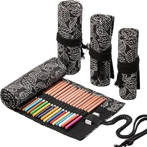 Miniatura 36 de DIYOMR Funda enrollable para lápices de 24/36/72 ranuras, lápices de colores para artistas, bolsa enrollable para lápices de dibujo, pinceles
