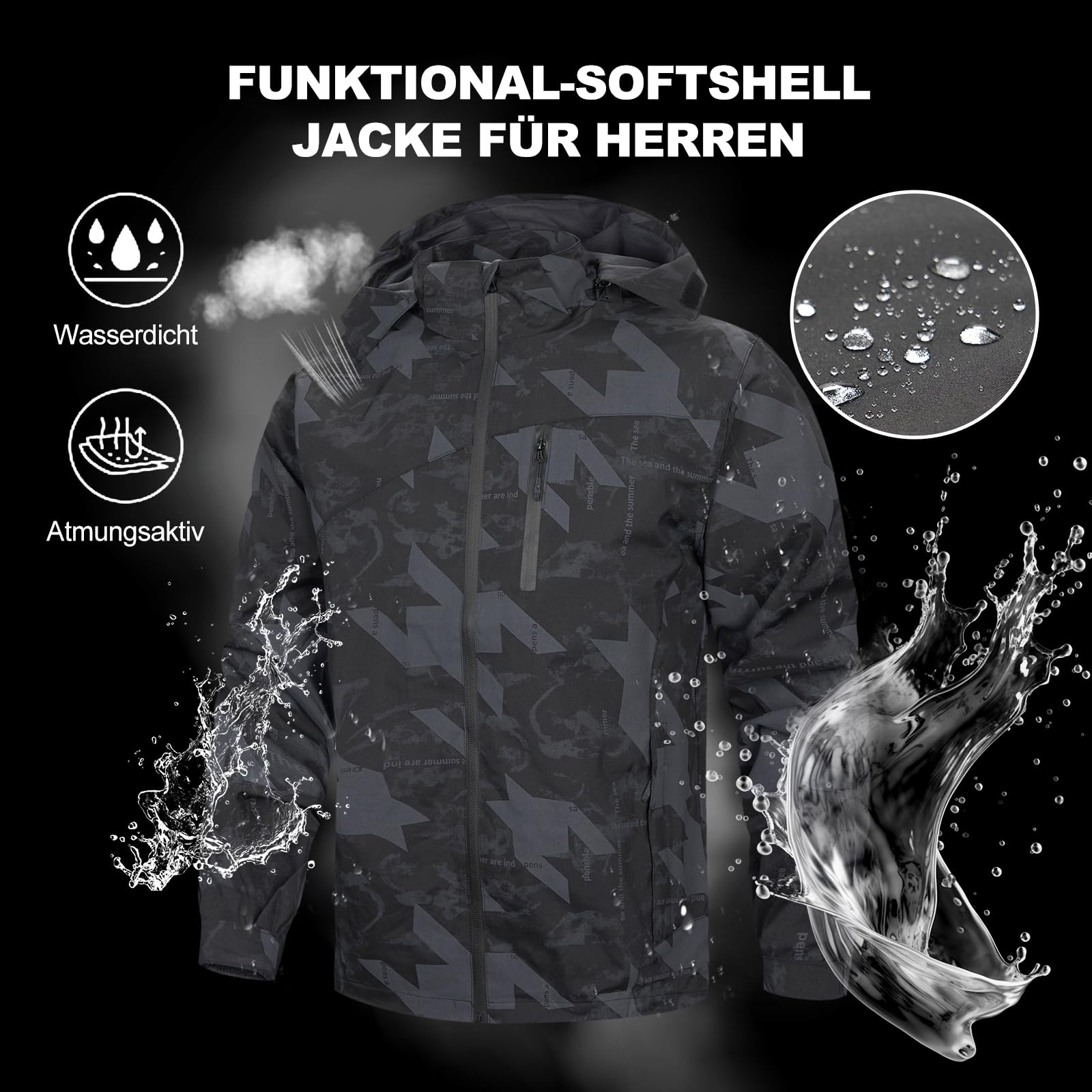 LBL Softshelljacke für Herren Wasserdicht Outdoor Jacken Warme Gefütterte mit Abnehmbarer Kapuze Atmungsaktive Wanderjacke übergangsjacke