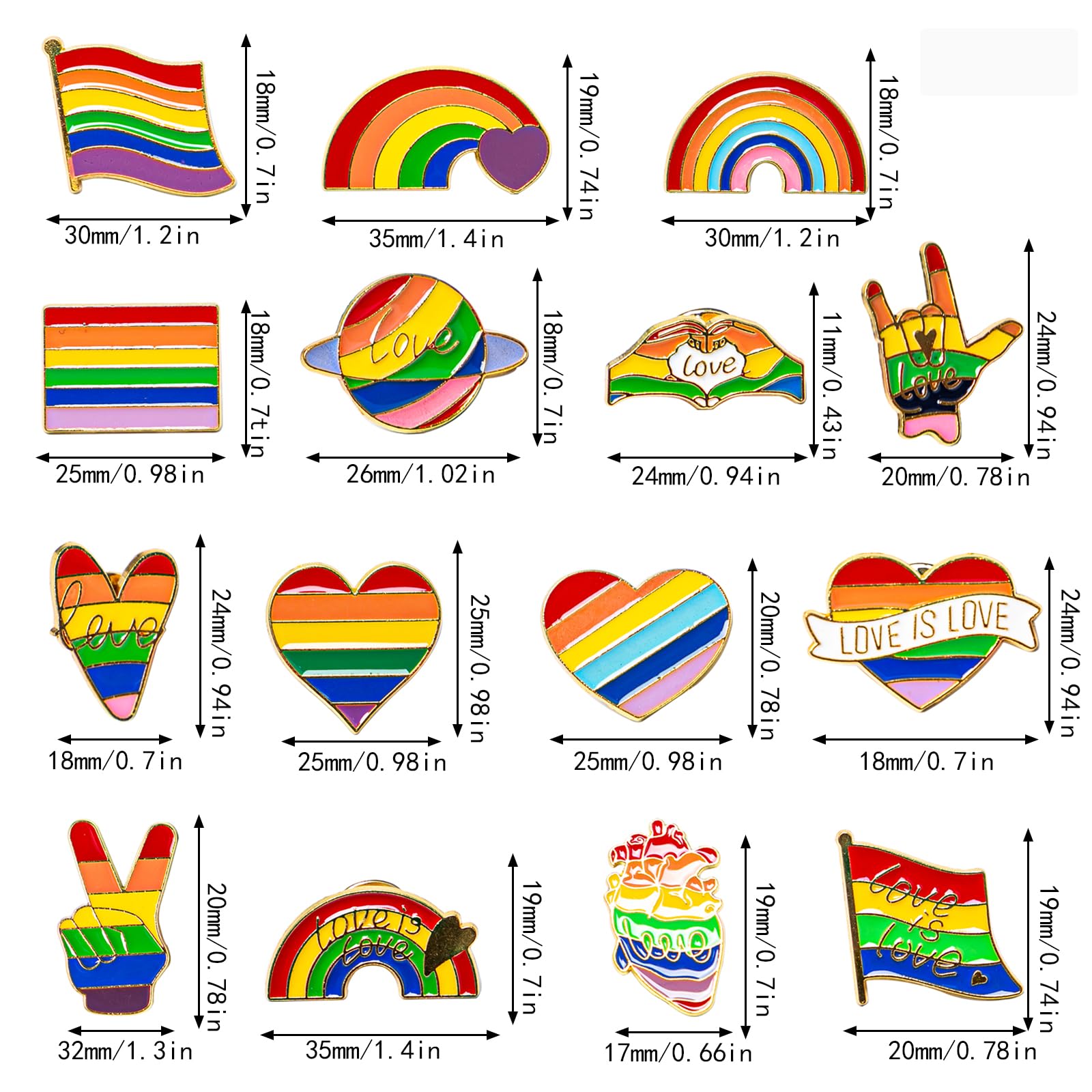 Broche Arcoíris 15 Piezas Pin Arcoiris Metal Broches LGBT Rainbow Esmalte Pines Esmaltados Coloridos para Ropa Bolsa Mochilas