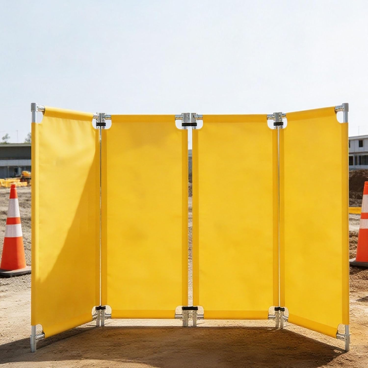 4 Panels Welding Screen, High Visibility Heavy Duty Safety Barriers With Stainless Steel Frame, Flame-Resistant Welding Protection Curtain For Workshop Industrial(Yellow 100 x 150 cm,5 Pack)