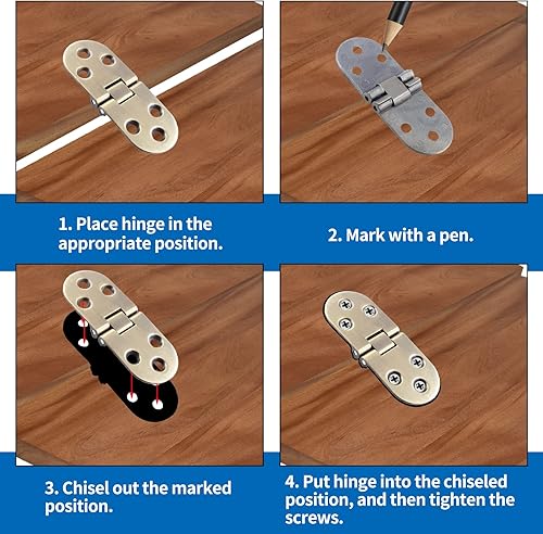 Miniatura 5 de Auvotuis 4 bisagras de mesa plegables resistentes, para máquina de coser de bronce, bisagra superior abatible de aleación de zinc, bisagra de
