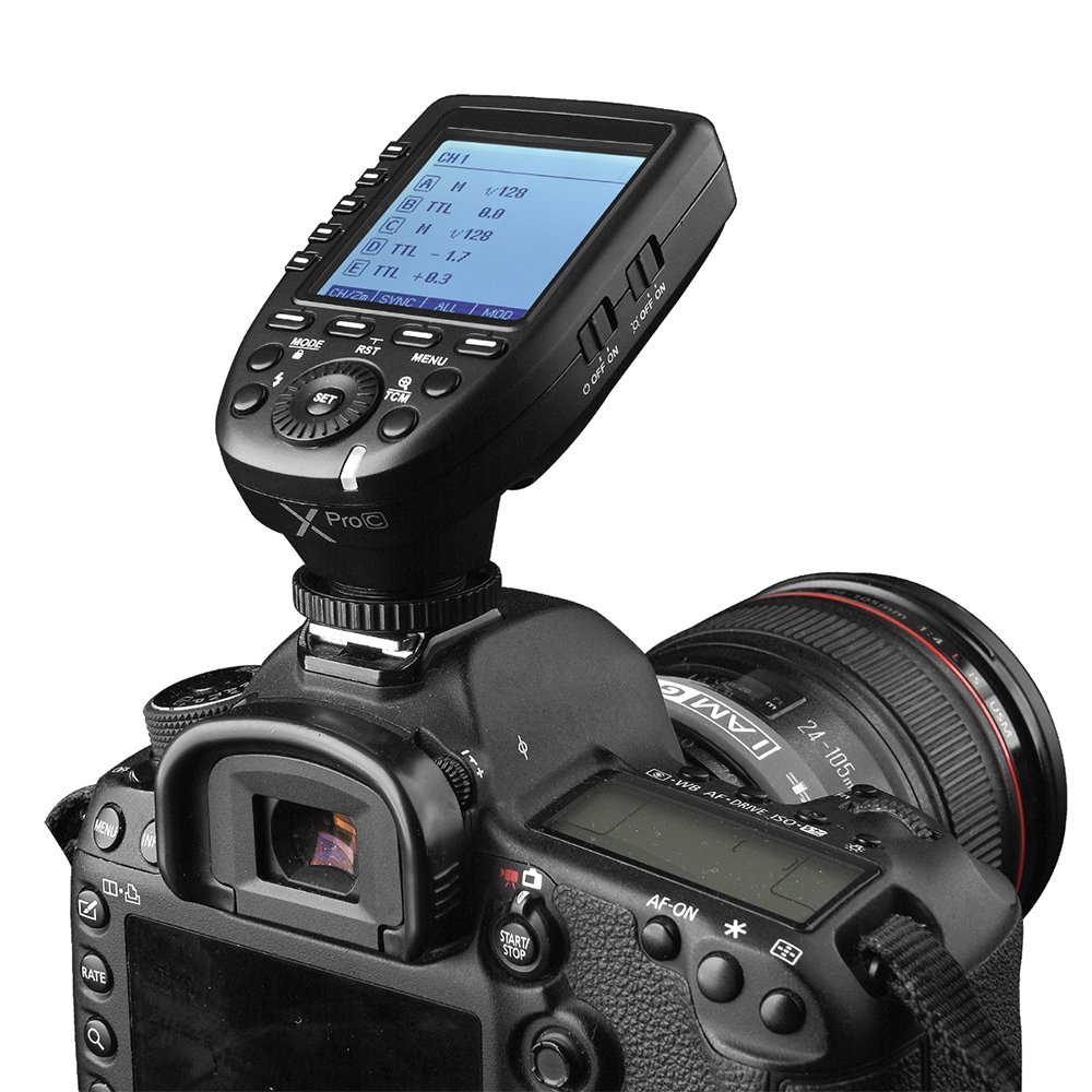 Godox Xpro-C TTL Flash Trigger Trigger Flash Wireless 2.4G 1/8000s HSS TTL Convert-Manuale Funzione TCM Trasmettitore Flash su Grande schermo LCD per fotocamera Canon