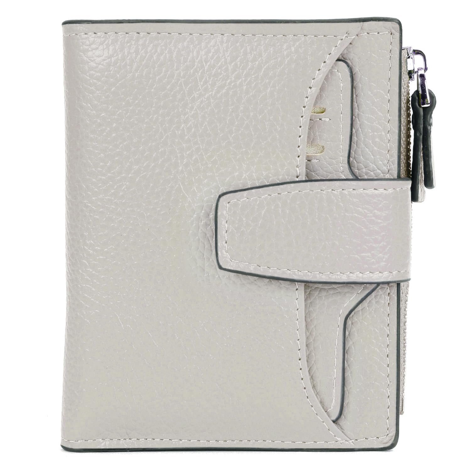 Women's RFID Blocking Leather Small Compact Bi-fold Zipper Pocket Wallet Card Case Purse with id Window