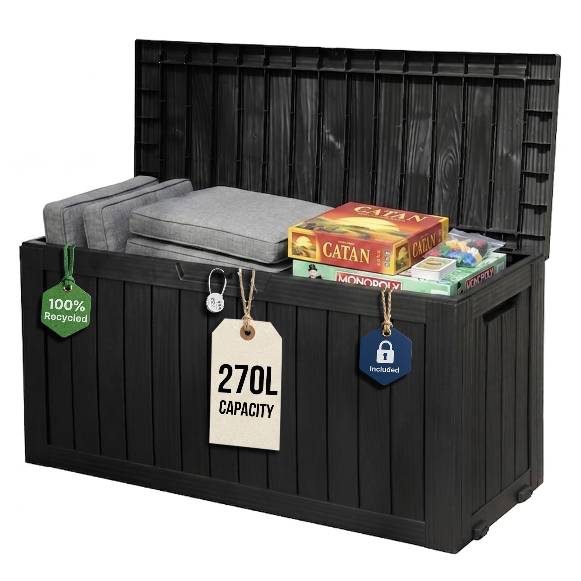 Olsen & Smith Parcel Box Outdoor 270L Garden Storage Box With Lid For Cushions, Parcels, Deliveries, Toys, Games & Tools, Lockable Weather Resistant Easy Assembly Small Balcony & Pool Plastic Chest
