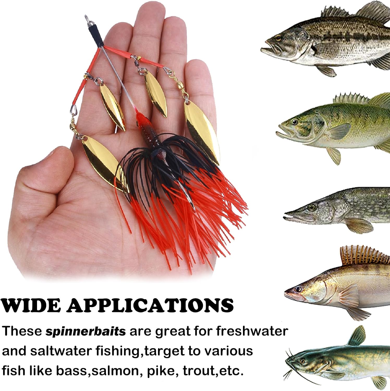 Fishing Lures Spinner Baits for Bass Fishing,22g/0.8oz Blade Spinner-Bait Bass Fishing Lure,Spinnerbaits with 4 Willow Leaf Blades,Wobblers Lures Spinners Spoon Bait