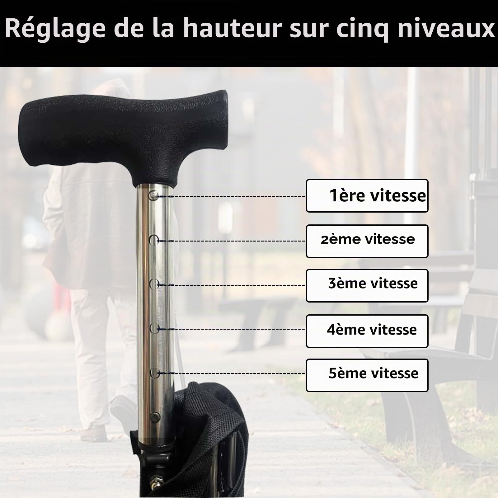 Canne Siège Pliante Légère, Canne de Marche avec Siège Cannes de siège Pliantes réglables en Hauteur Tabouret 3 Pieds Portable pour Repos Canne De Voyage De siège pour Plein air