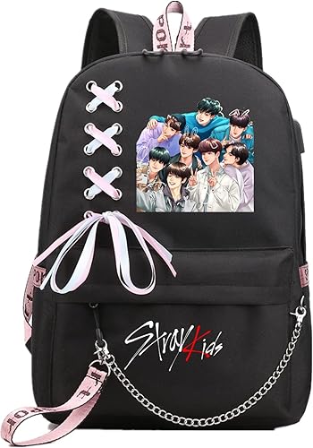 Miniatura 1 de JUSTGOGO KPOP Stray Kids Mochila HYUNJIN JISUN FELIX Mochila escolar para laptop Mochila de hombro Bolso Color-B, 11, Mochilas Daypack