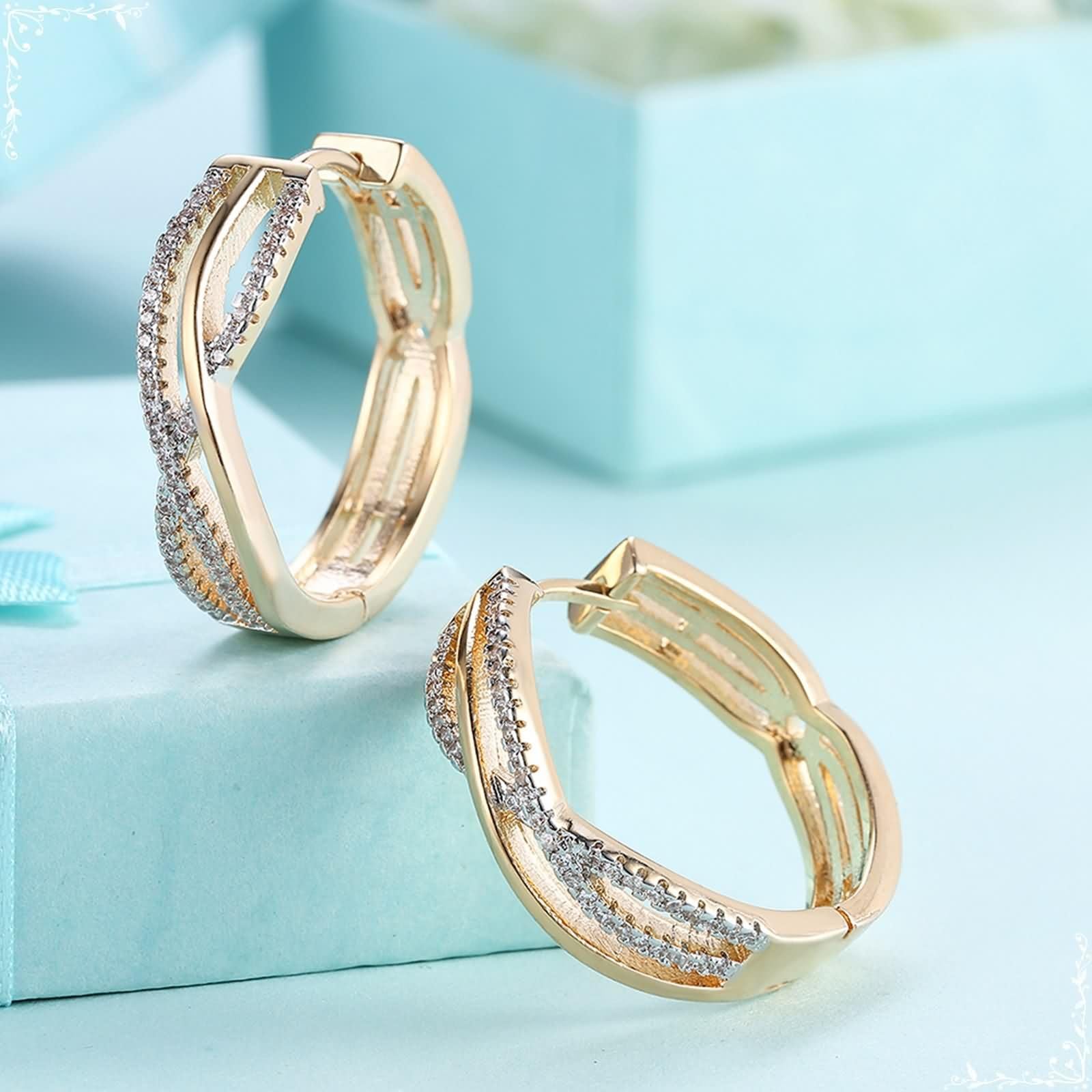 9K / 14K / 18 K Gelbgold Ohrringe Damen, Unendlich mit Diamant, Ohrringe Gold für Hochzeit Frauen