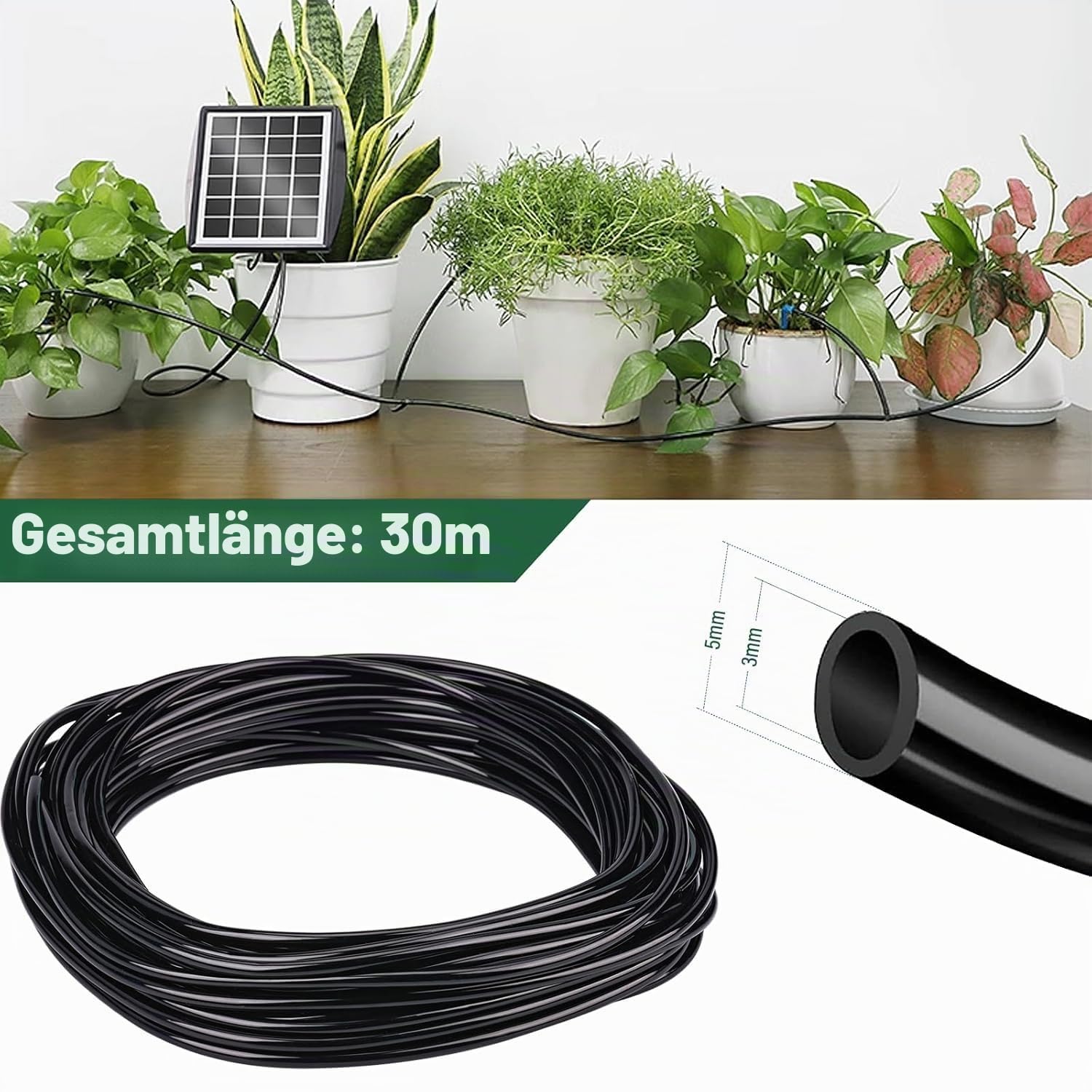 3/5 mm Tropfbewässerungsschlauch, 20 Tropfer und T-Stücke,Gartenbewässerungssystem, Terrassenspray, für Landwirtschaftliche Rasengartenbewässerung（30M）
