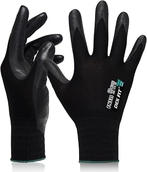 DEX FIT Premium Work Gloves FN331, 3D Comfort Fit, Power Grip, Touchscreen, Nitrile Coated, Mechanic, Security, Outdoor Utility, Safety Grip Gloves for Men and Women; Black, XS, 1 Pair