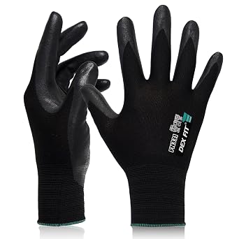 DEX FIT Premium Work Gloves FN331, Thin Nitrile Grip, Black, XS, 3 Pairs