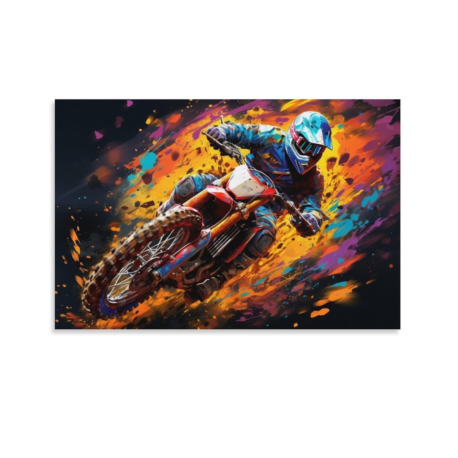 CPLVKWRQJ Bright Magical Colorful Individual Motocross Rider Colorful Burst Wall Art Decor - Office Wall Focal Art Multi-Purpose Fade Resistant Decor 08x12inch(20x30cm)