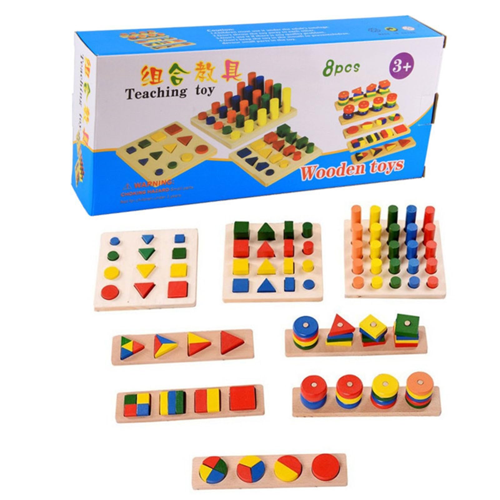Drewniany zestaw do sortowania kształtów Montessori 8 w 1, edukacyjne klocki geometryczne do dopasowywania dla małych dzieci