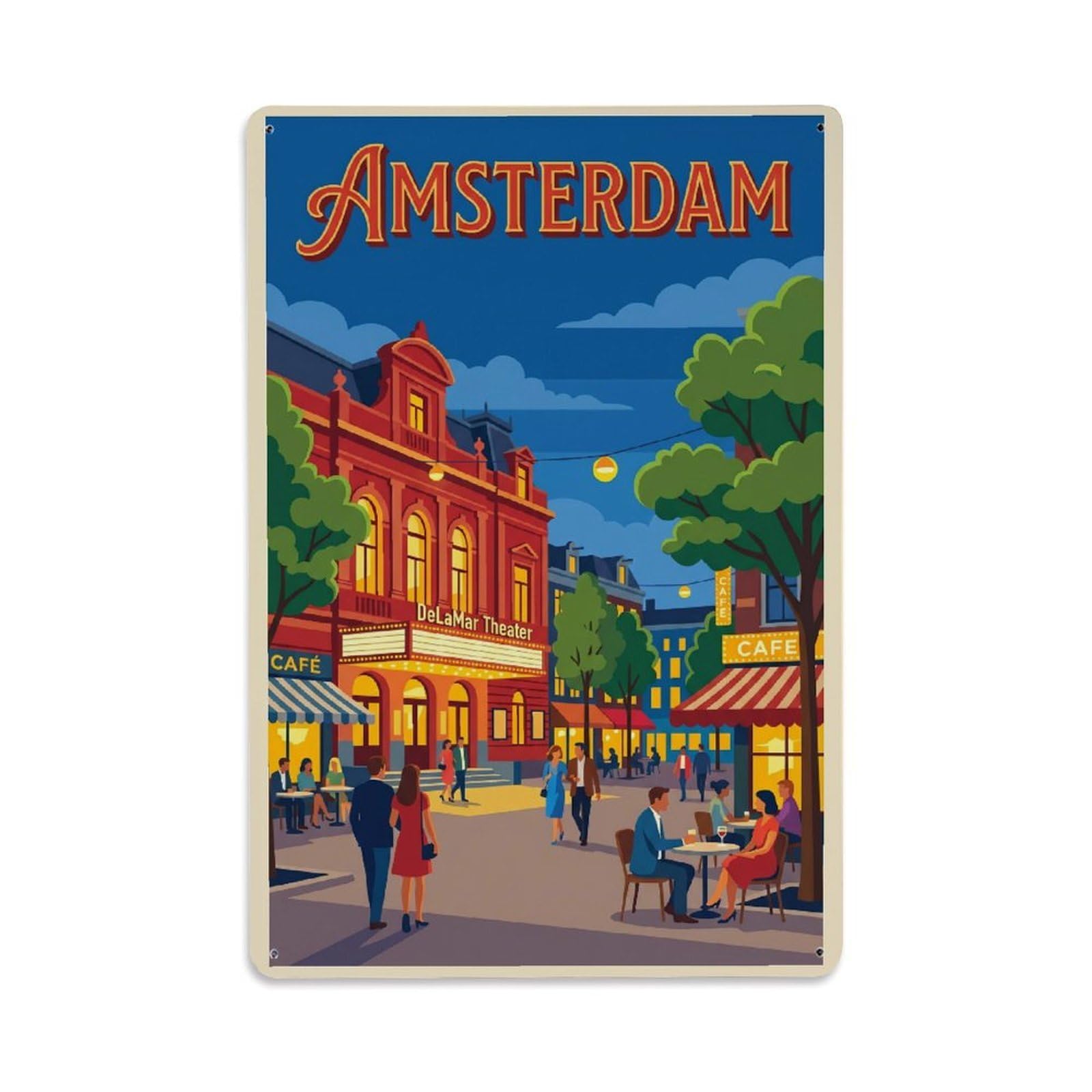Fyrn Style Metal Tin Sign Vintage Travel Amsterdam Netherlands Superb