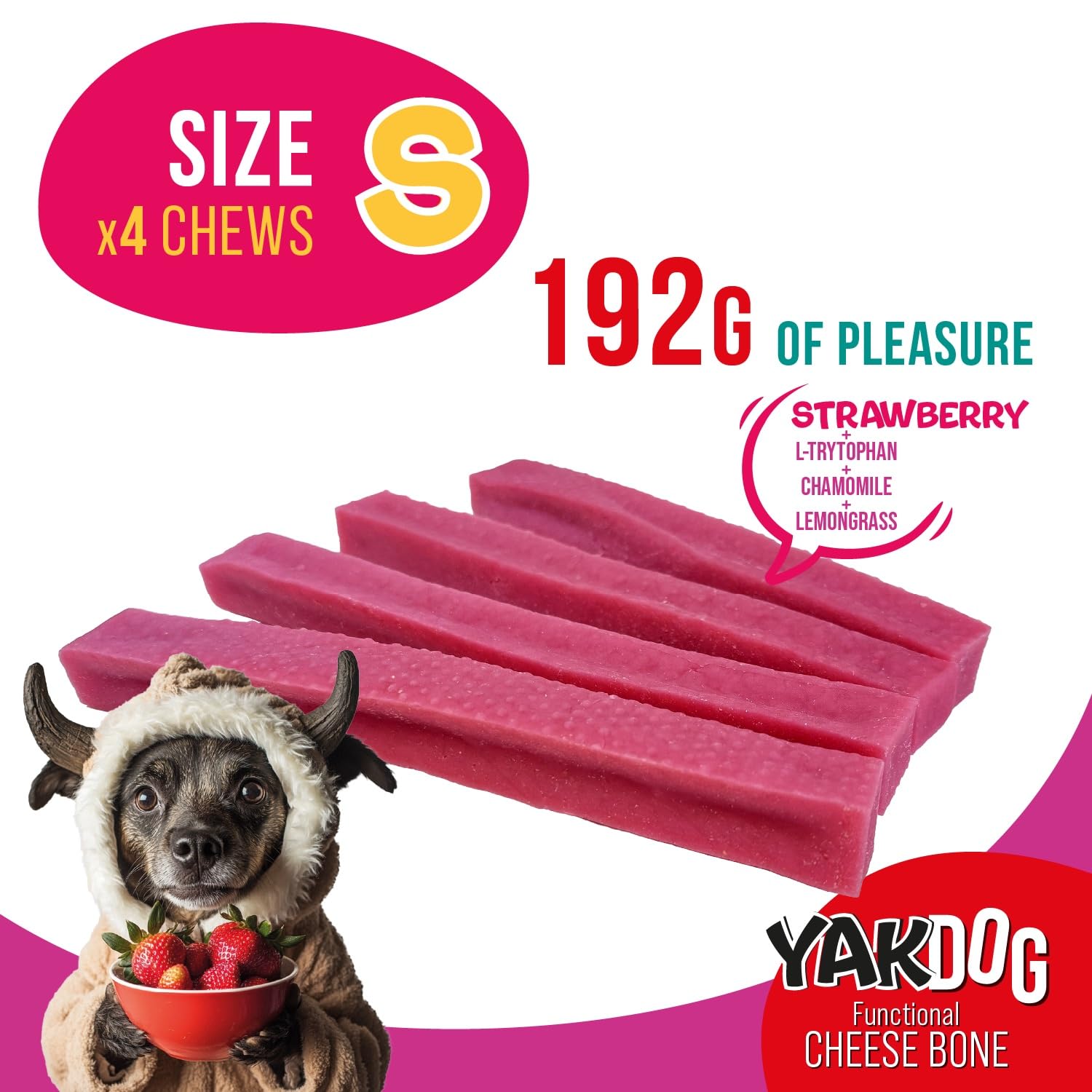 YAKDOG, Cheese Sticks for Dogs, Strawberries, Long-lasting Chewable Treats, 100% Natural, Traditional Himalayan Recipe - Image 2
