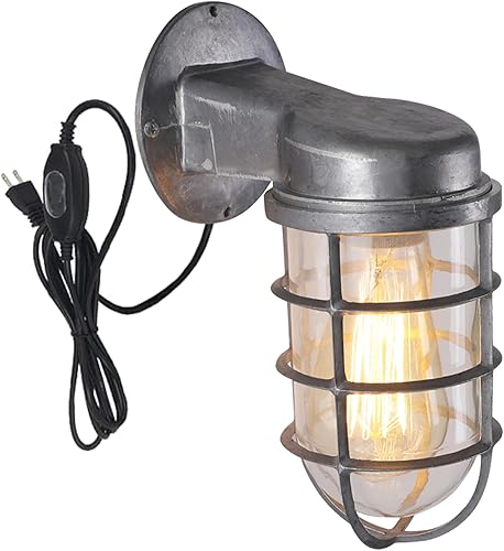 Miniatura 9 de Kiven Luz de jaula impermeable para exteriores e interiores, luz de linterna de montaje en pared, luz de porche industrial con cable de enchufe
