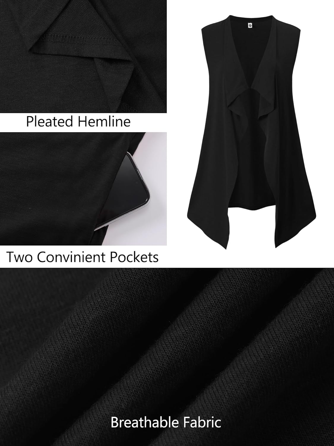 Heymoments Women's Sleeveless Open Front Cardigans Lightweight Casual Soft Summer Vests with Pockets S-2XL - Image 2