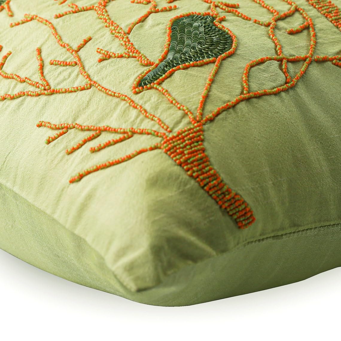 The HomeCentric Verde Lime 50x50 cm Art Silk Federa, Piccione, Paillettes Impreziosito Verde Seta Federa x Divano, Moderno Uccelli Cuscino Home Decor - Pigeon Love