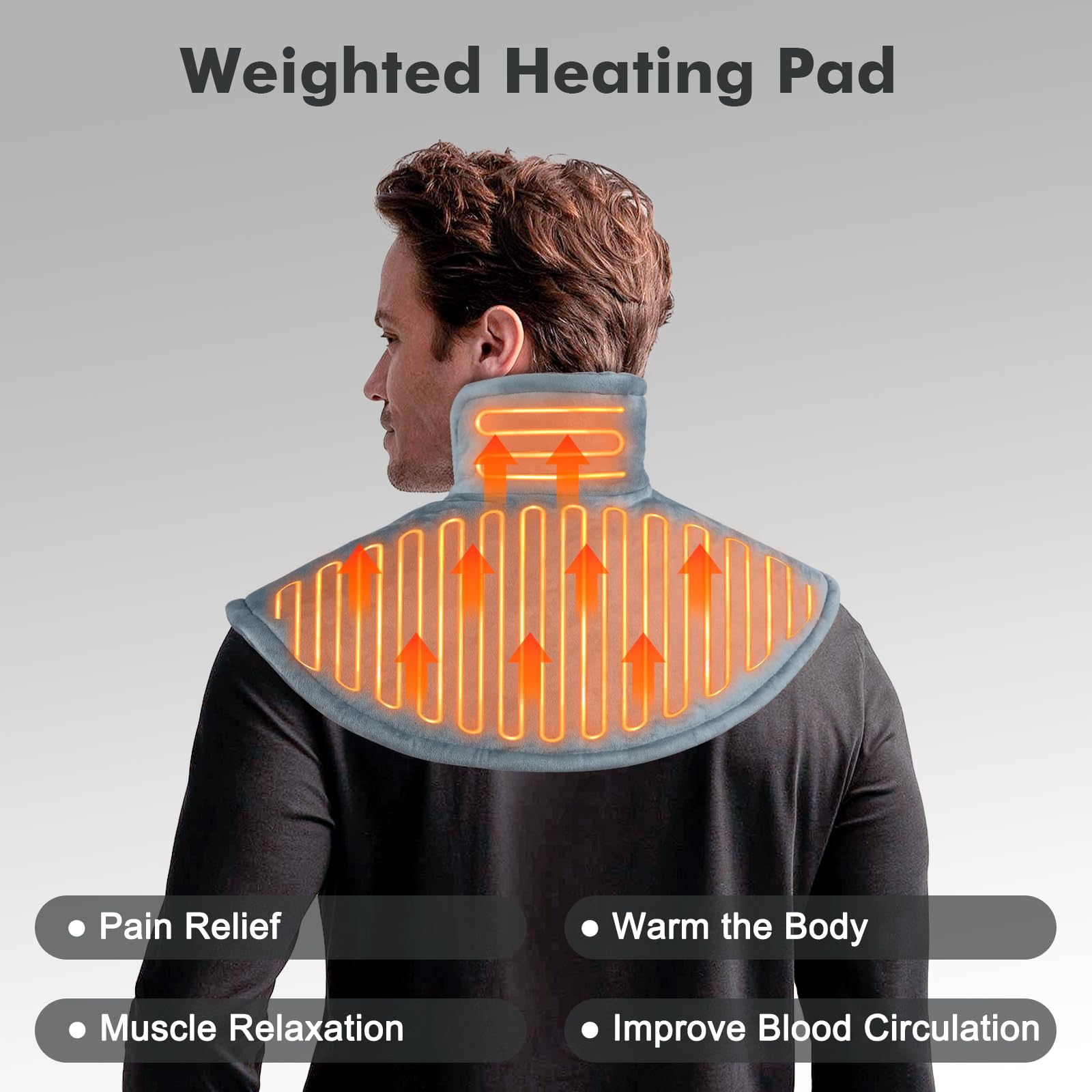 Uplayteck Termoforo Cervicale e Spalle, Cuscino Cervicale Termico, 10 Temperature, 3 Timer di Spegnimento Automatico, Riscaldamento Rapido, Adatto per Compleanno, Natale, Anniversario, Grigio, 45 x 50