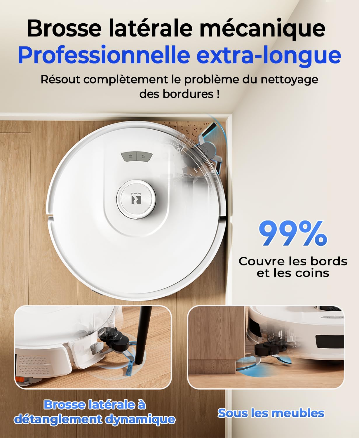 Redkey D8 Aspirateur Robot Laveur avec Station, 25000Pa Ultra Puissante Aspiration, Robot Aspirateur avec 4L Vidage Automatique, Anti-Enchevêtrement, LiDAR, Cartographie, Évitement d'obstacles
