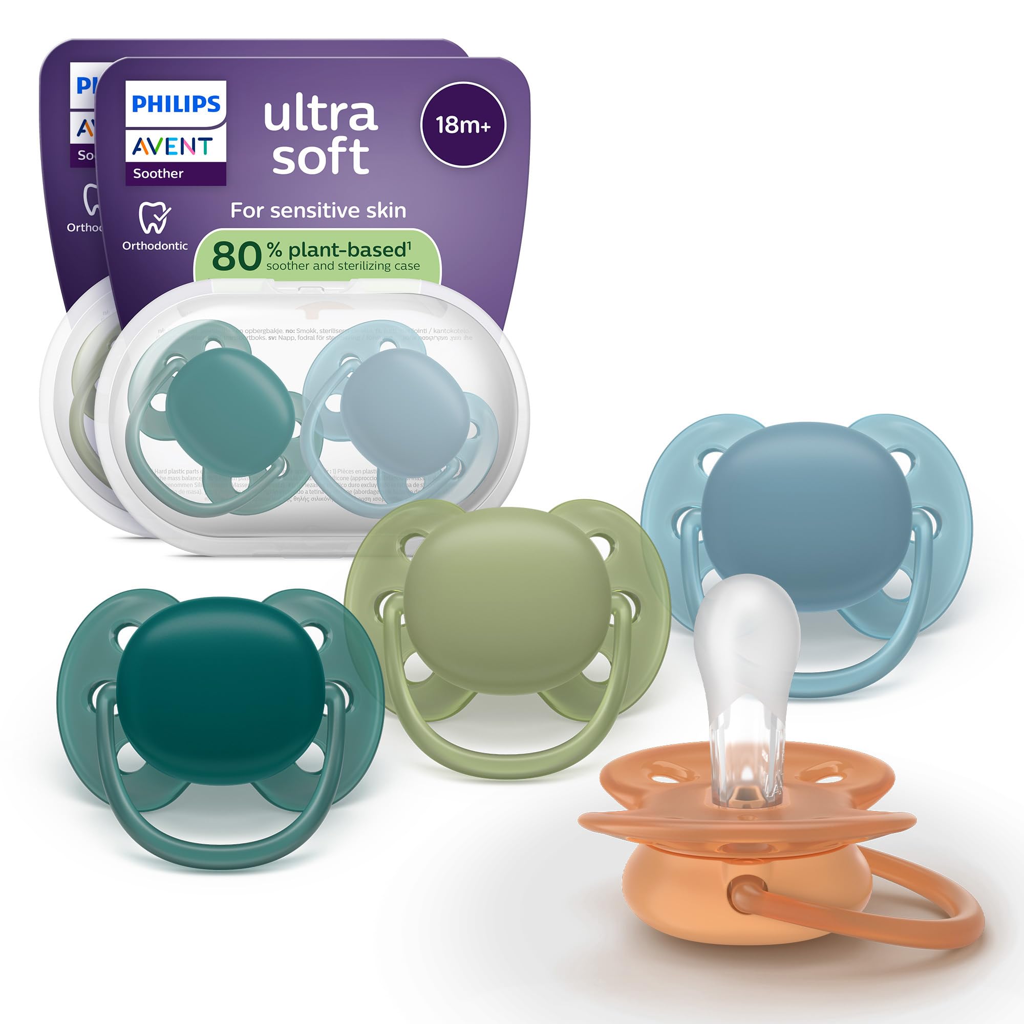 Sucettes Ultra-Douces Philips Avent pour Bébés - Lot de 4, Orthodontiques et Écologiques