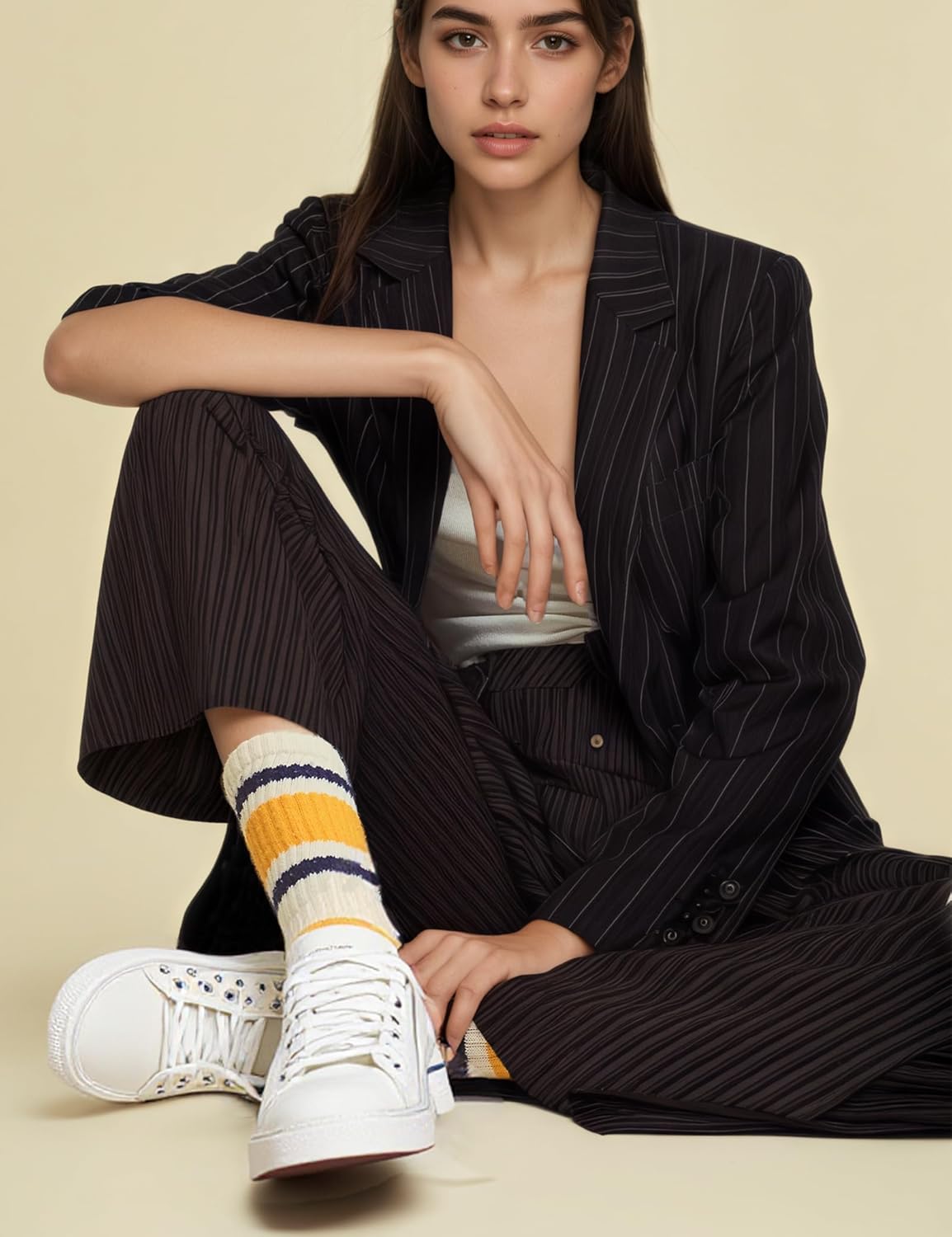 Retro Striped Crew Socks Breathable Cotton Athletic Socks with Seamless Toe, Unisex Comfort Fit for Women and Men - Image 5