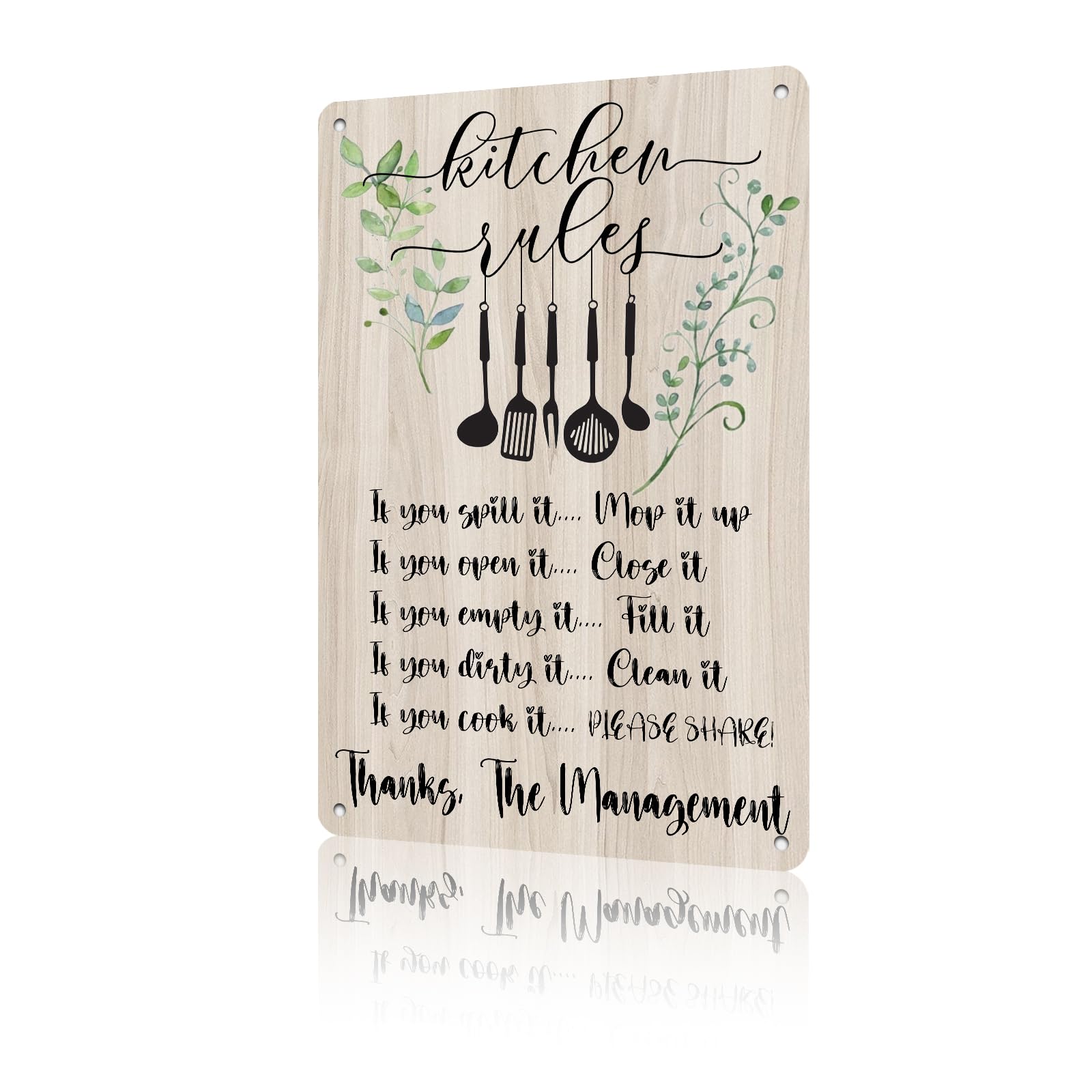 Anceky Kitchen Rules Tin Sign Funny Metal Sign Vintage Wall Decor for Home Kitchen Office Cafe Bar 12×16 Inch