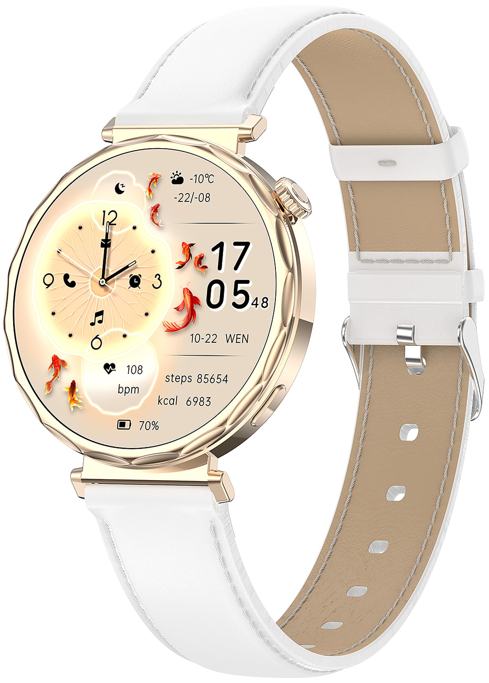 Loluka Smart Watch for Women, White Reloj Inteligente para Mujer for Android iOS with Answer/Make Calls/Pedometer/Sleep Monitor Round Elegant Smartwatch Leather