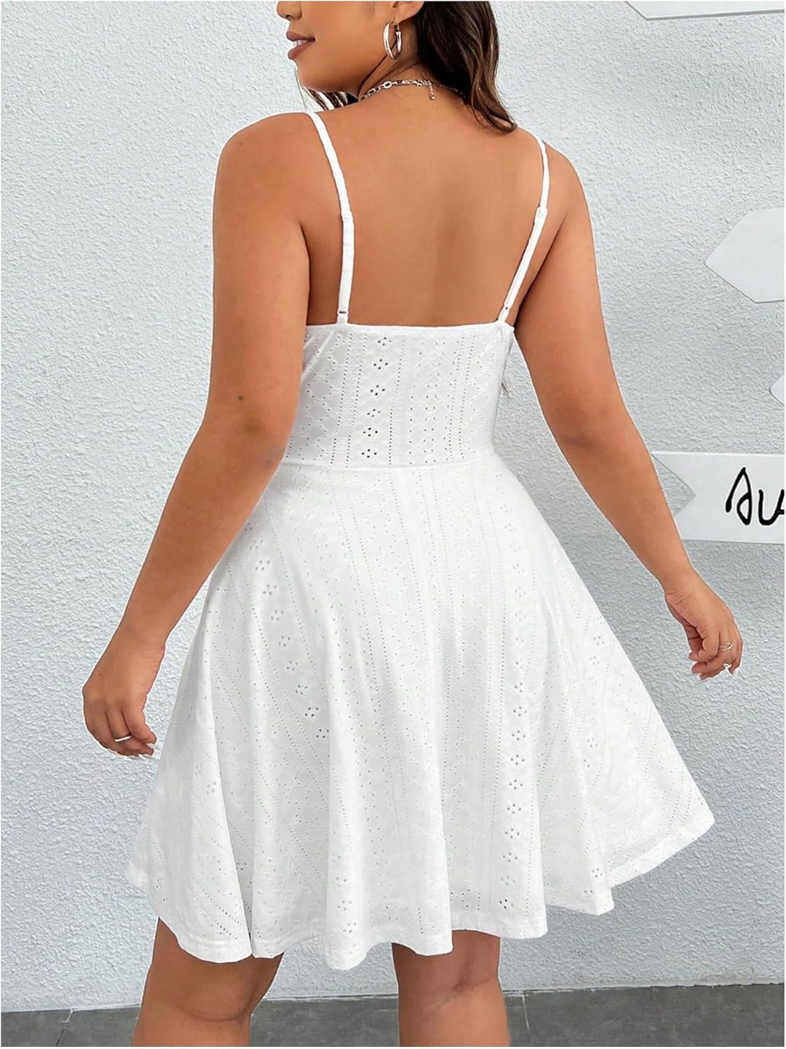 Floerns Women's Plus Size Sleeveless Ruched Bust Eyelet Embroidery Flared Cami Dresses - Image 2