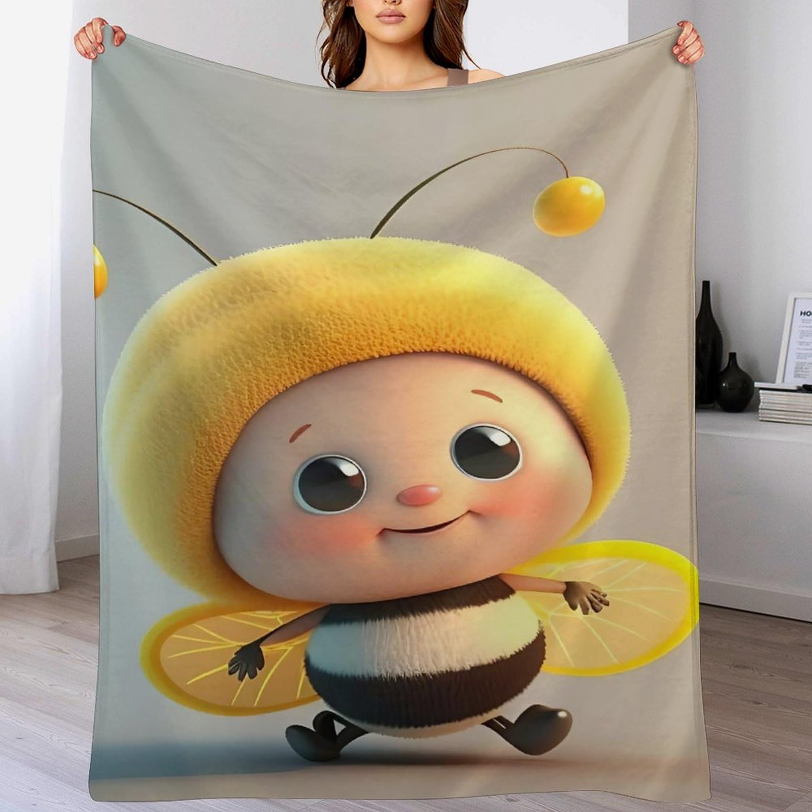 Couverture pour enfants et adultes Abeille Mignonne en flanelle douce 100x130cm
