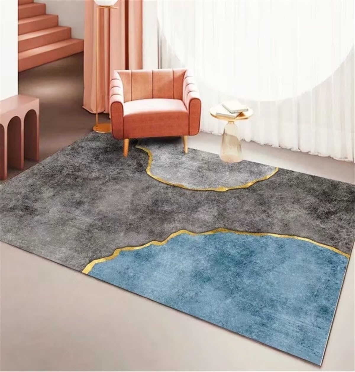 Tapis de chambre design minimaliste gris-bleu lavable de 80X150CM