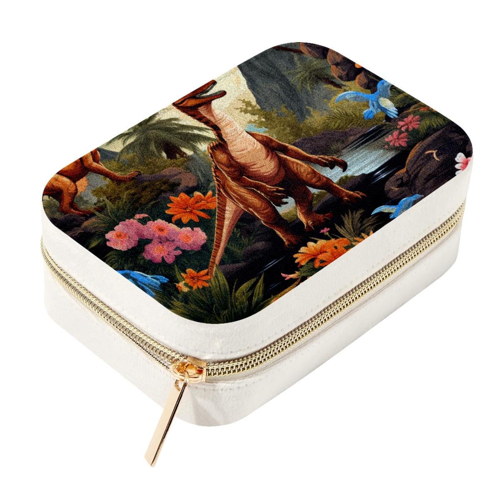 Boîte à bijoux de voyage dinosaure : organiseur double couche compact