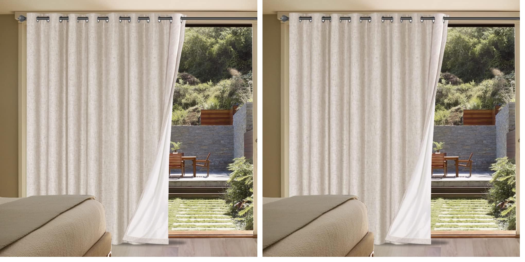 H.VERSAILTEX Linen Blackout Curtain Durable Thick Textured Linen Look 100% Blackout Patio Door Curtain Anti Rust Grommet Extra Wide Sliding Door Curtain Panel, W100 x L84 inch - Natural (Pack of 2)