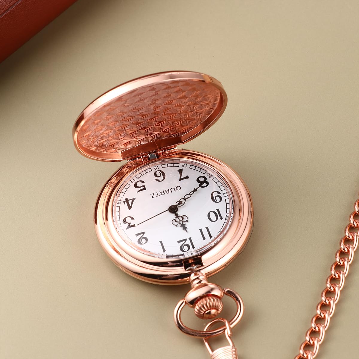 VILLCASE 1PC Retro Doppelseitige Glatte Taschenuhr Alloy Classic Delicate Quartz Pocket Watch ( Roségold )