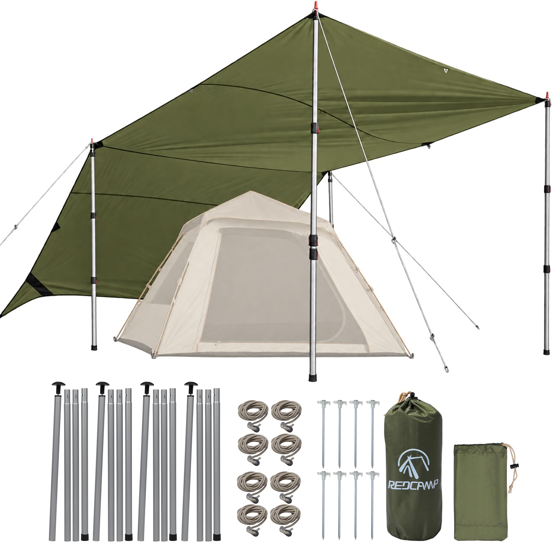 REDCAMP 10x17ft Large Waterproof Camping Tarp with 4 Adjustable Poles