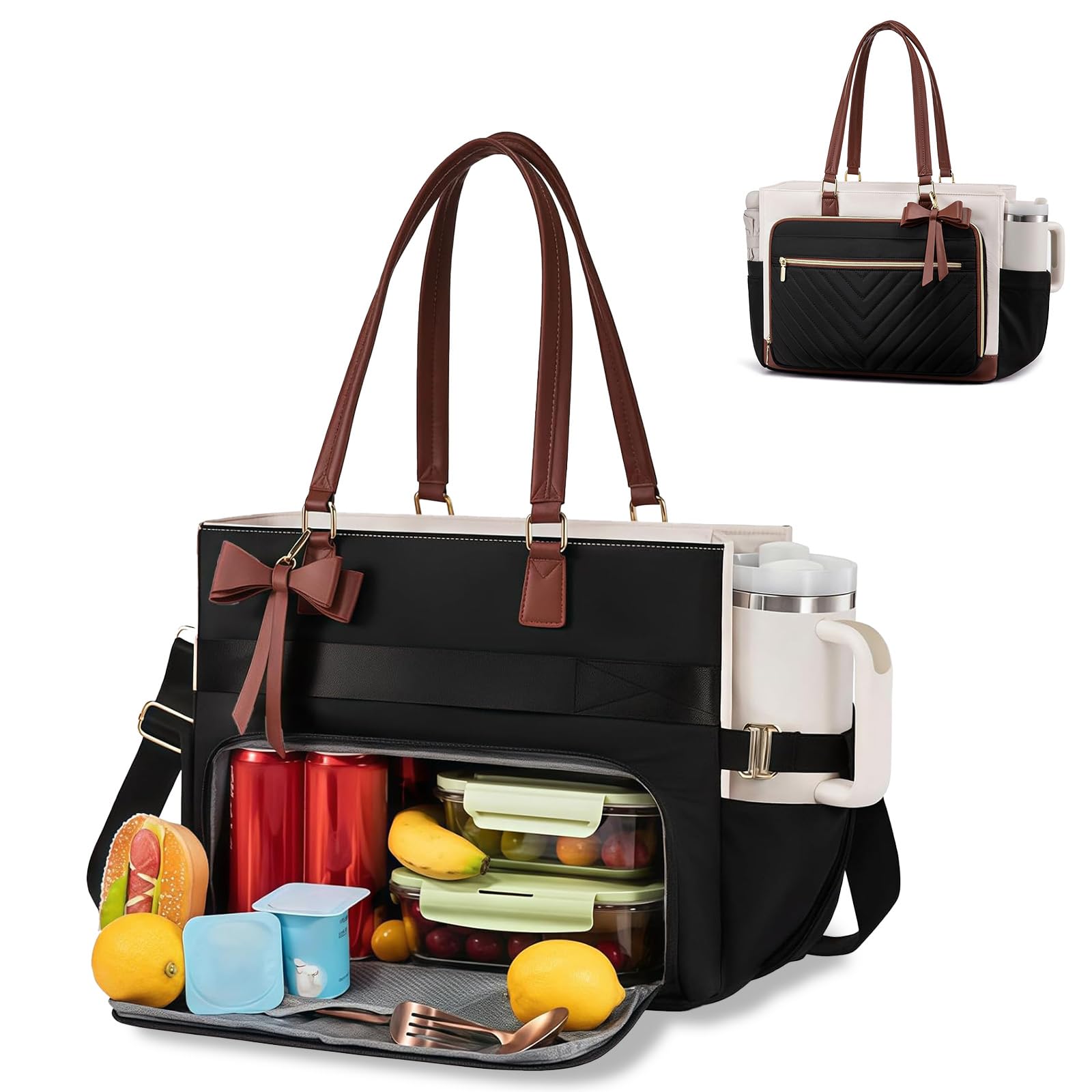 Sac Ordinateur Portable Femme avec Boîte à Déjeuner, Grand Sacs a Main Bandoulière de Courses et Cabas, Tote Bag pour Les Cours Lycee, Pour Travail étudiant Université Voyages