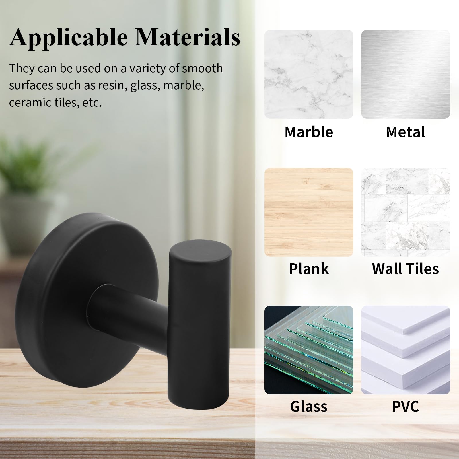 4 Piezas Ganchos para Abrigos Montados en Pared, Ganchos para Toalla, Gancho de Acero Inoxidable con Tornillos, Colgador Toalla Baño, Colgar Pared Gancho Negro Mate, para Baño Ducha Cocina