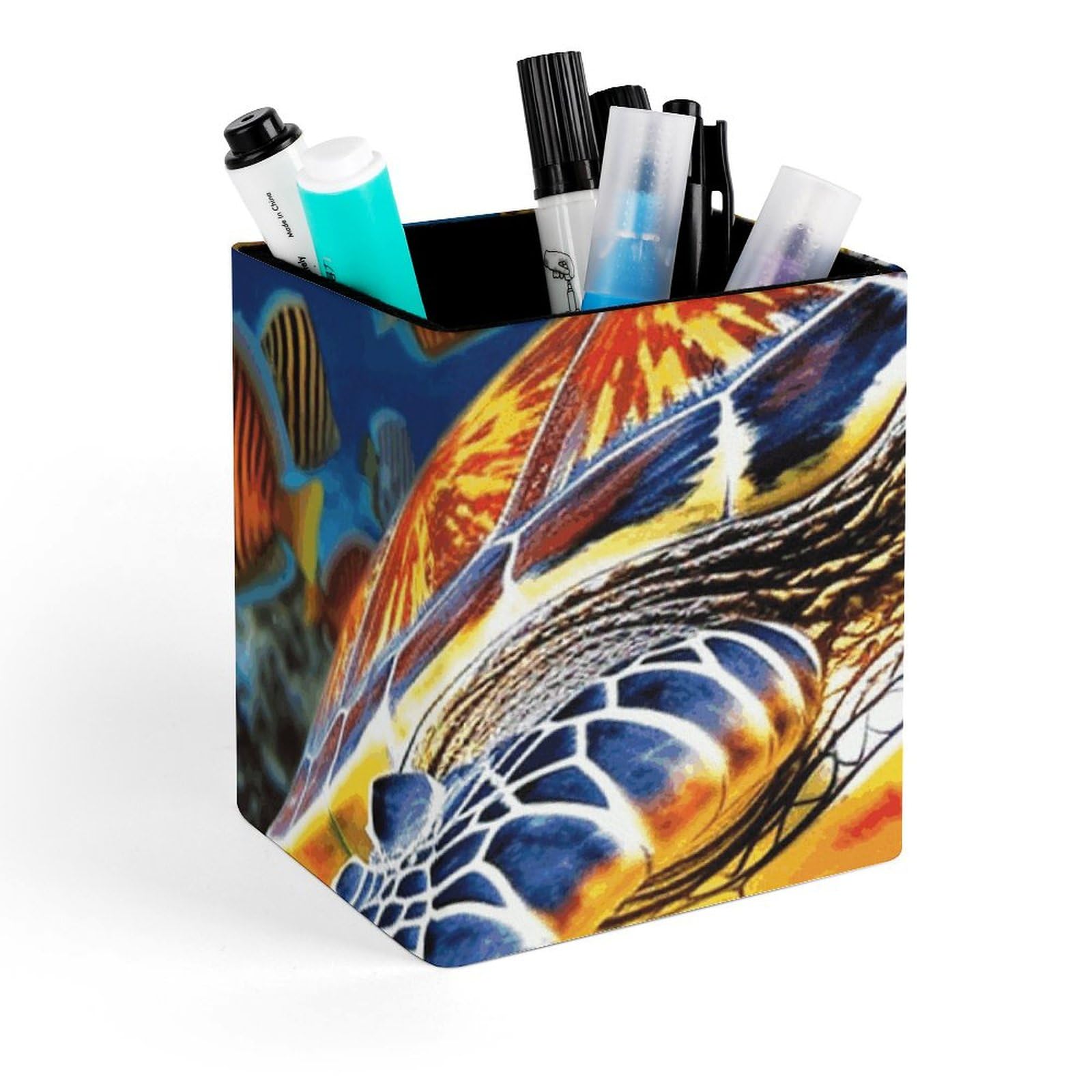 Porte-stylo carré en cuir tortue de mer pot à crayons bureau aménagement