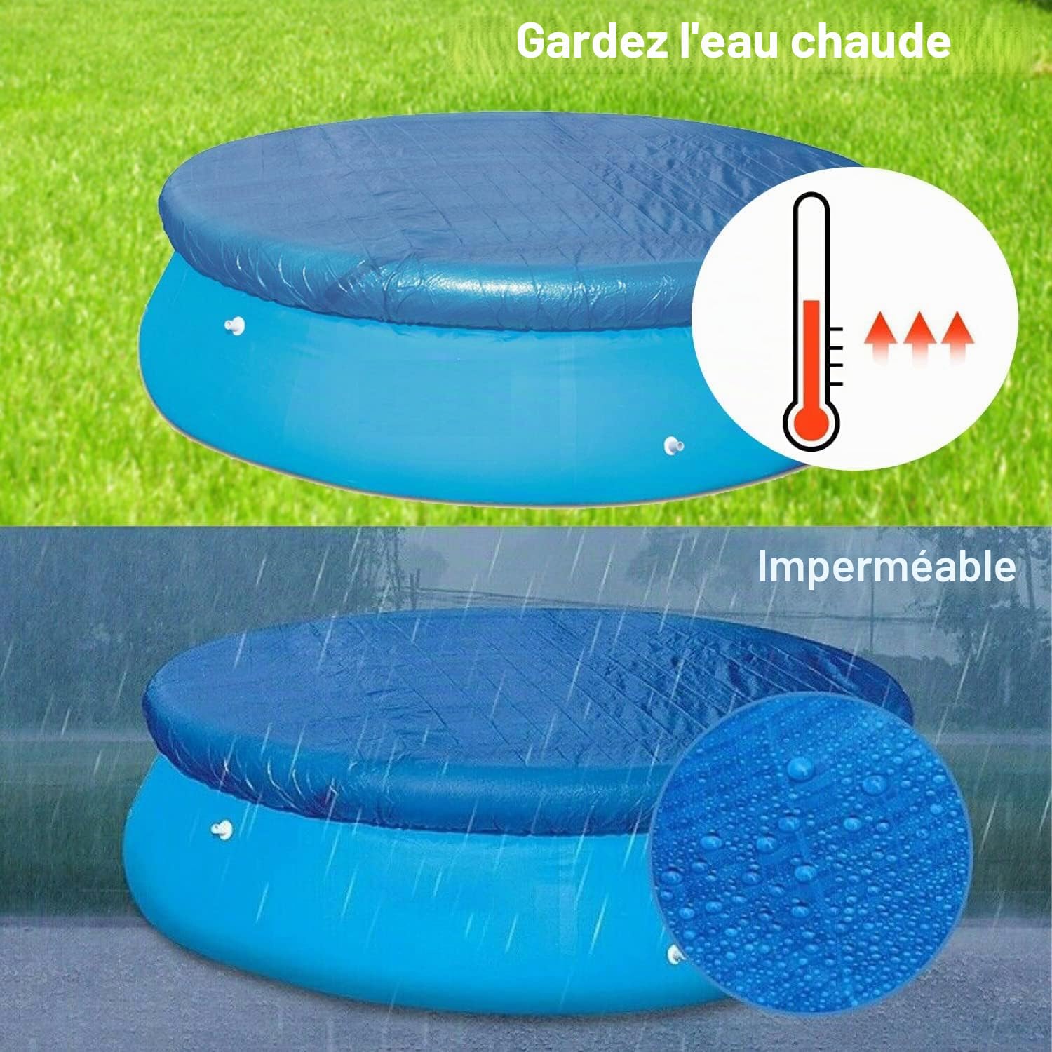 Bâche de Protection Ronde pour Piscine - Diamètre : 244 cm - Bâche de Protection en polyéthylène - Imperméable à l'eau et à la poussière