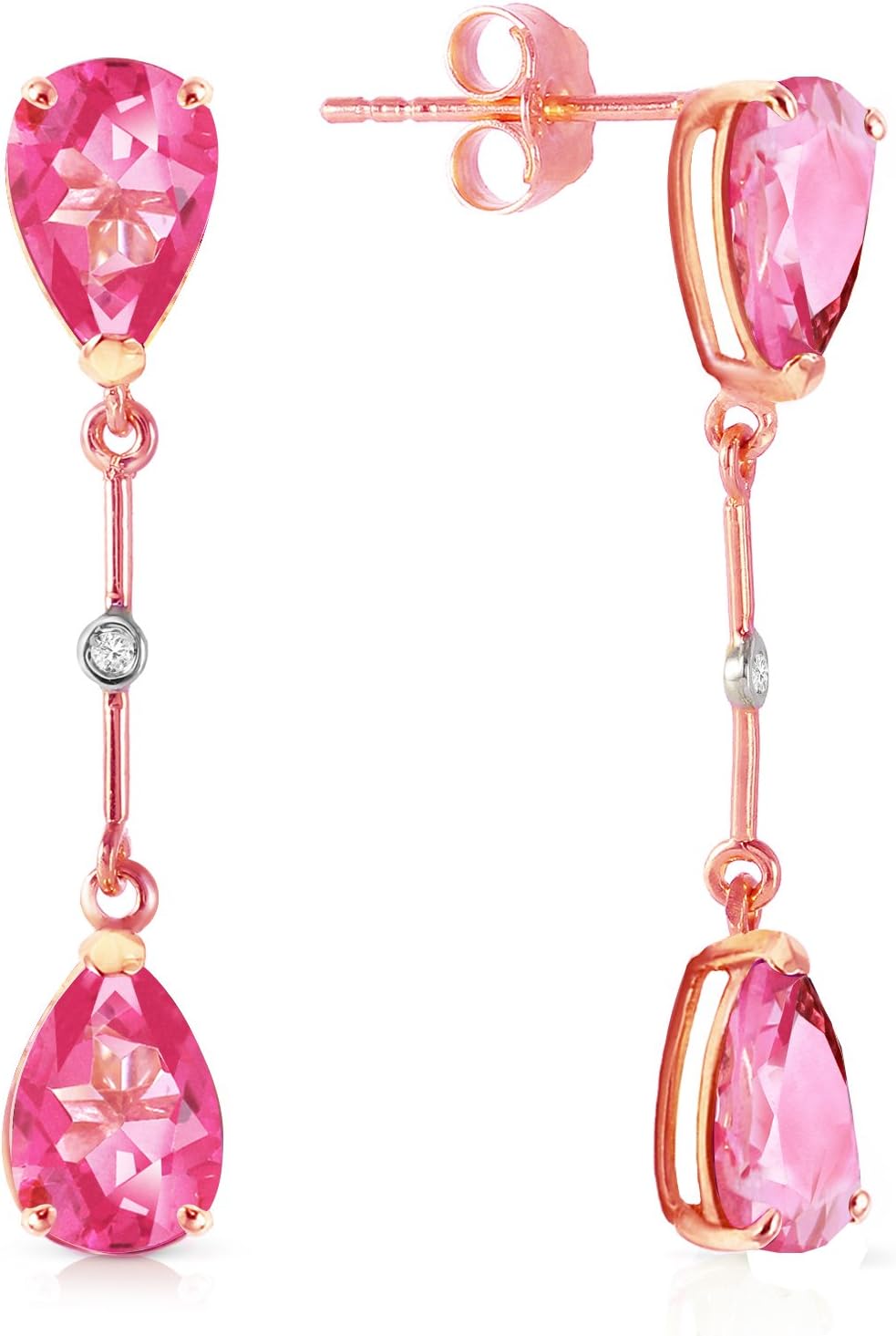 14k Rose Gold Natural Pear-shaped Pink Topaz Stud Drop Dangle Earrings